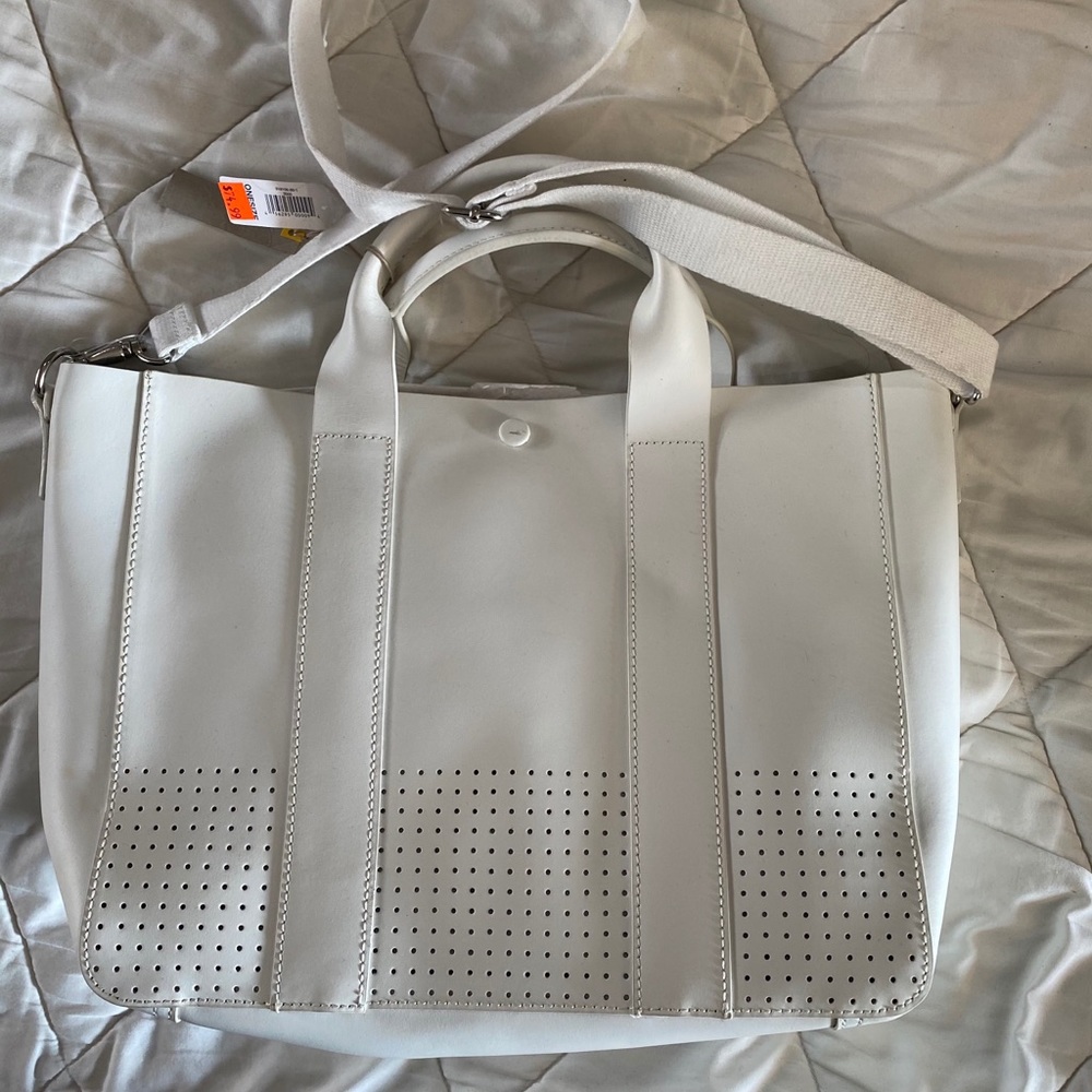 White Leather Gap Tote